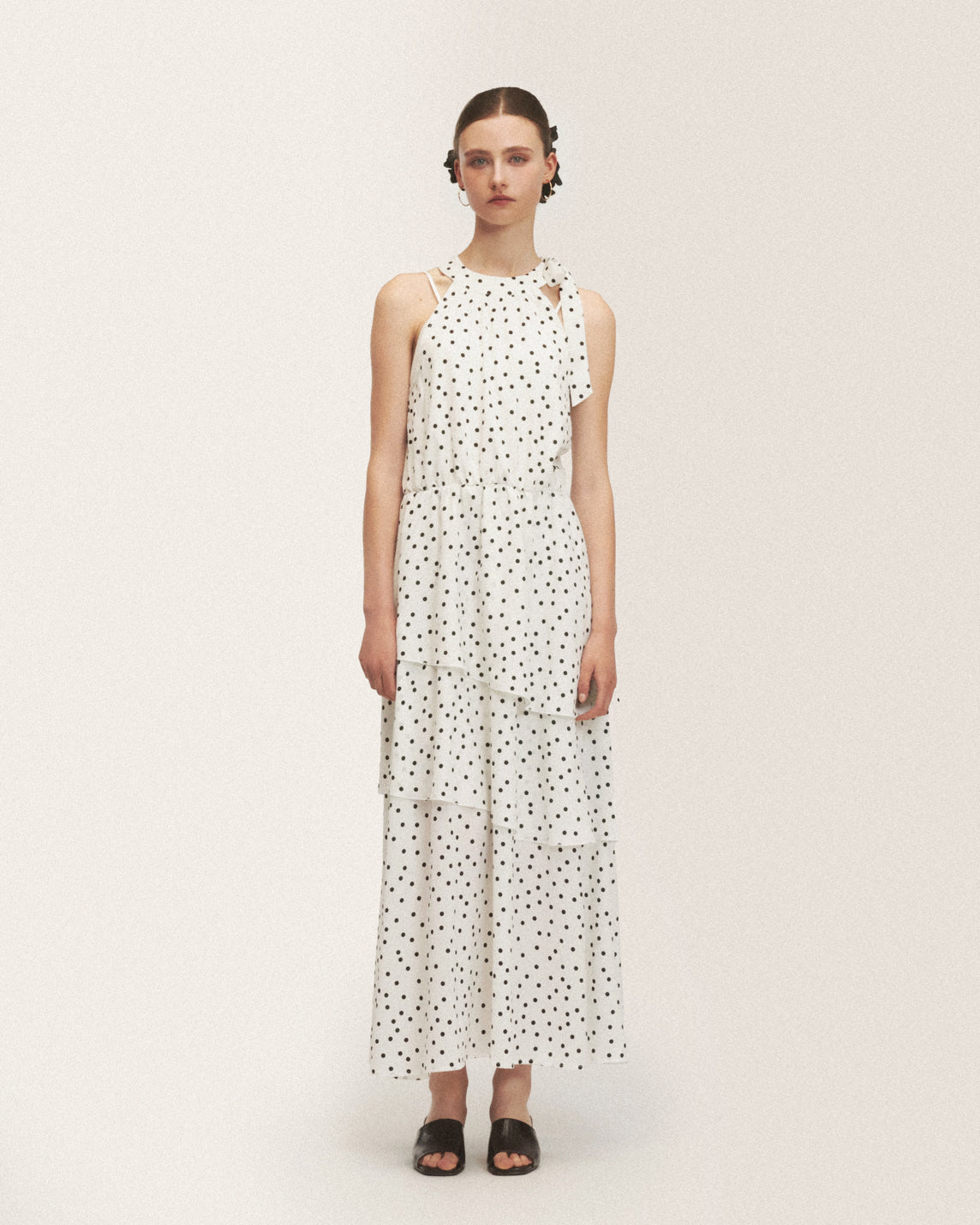 Dot halter dress(white)